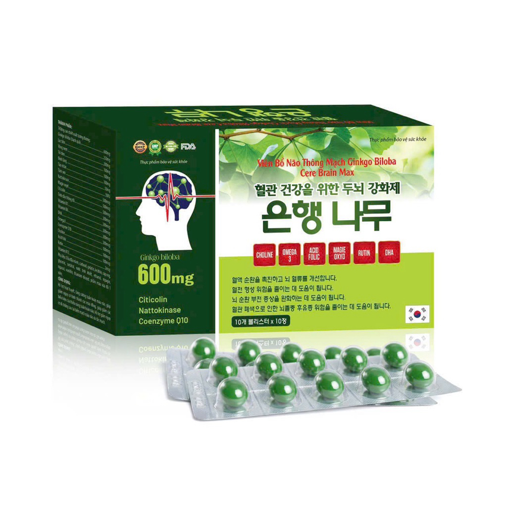 Viên bổ não thông mạch Ginkgo Biloba Cere Brain Max 600mg Giúp bổ não