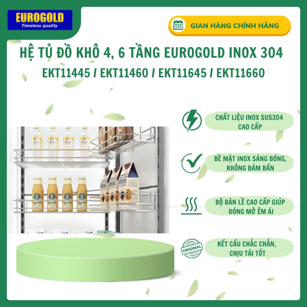 Hệ Tủ Đồ Khô 4, 6 Tầng Eurogold Inox 304 Nan Tròn Cánh Mở EKT11445 / EKT11460 / EKT11645 / EKT11660
