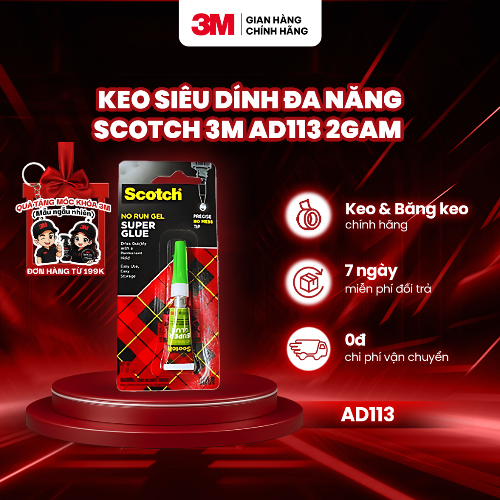 Keo siêu dính đa năng 3M scotch AD113 (2g) dán giày dép, gọng kính, phụ kiện...