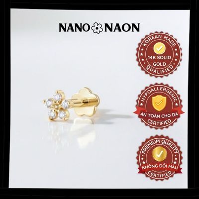 [Nano&Naon] Khuyên tai Vàng 14K Hàn Quốc flatback hoa nhí đính đá - Nano&Naon