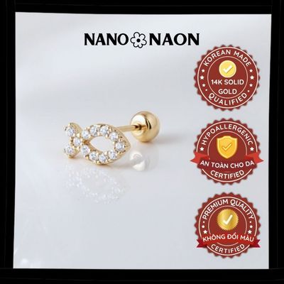 [Nano&Naon] Khuyên tai Vàng 14K Hàn Quốc cá đính đá 1021 - Nano&Naon