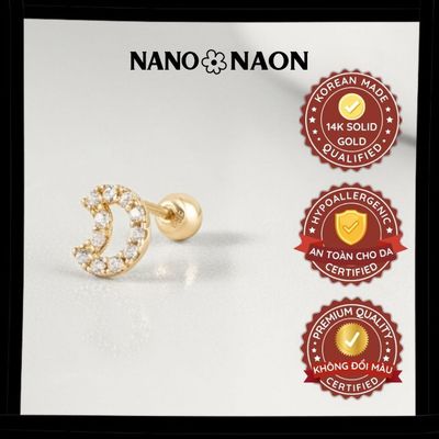 [Nano&Naon] Khuyên tai Vàng 14K Hàn Quốc trăng đính đá 1016 - Nano&Naon