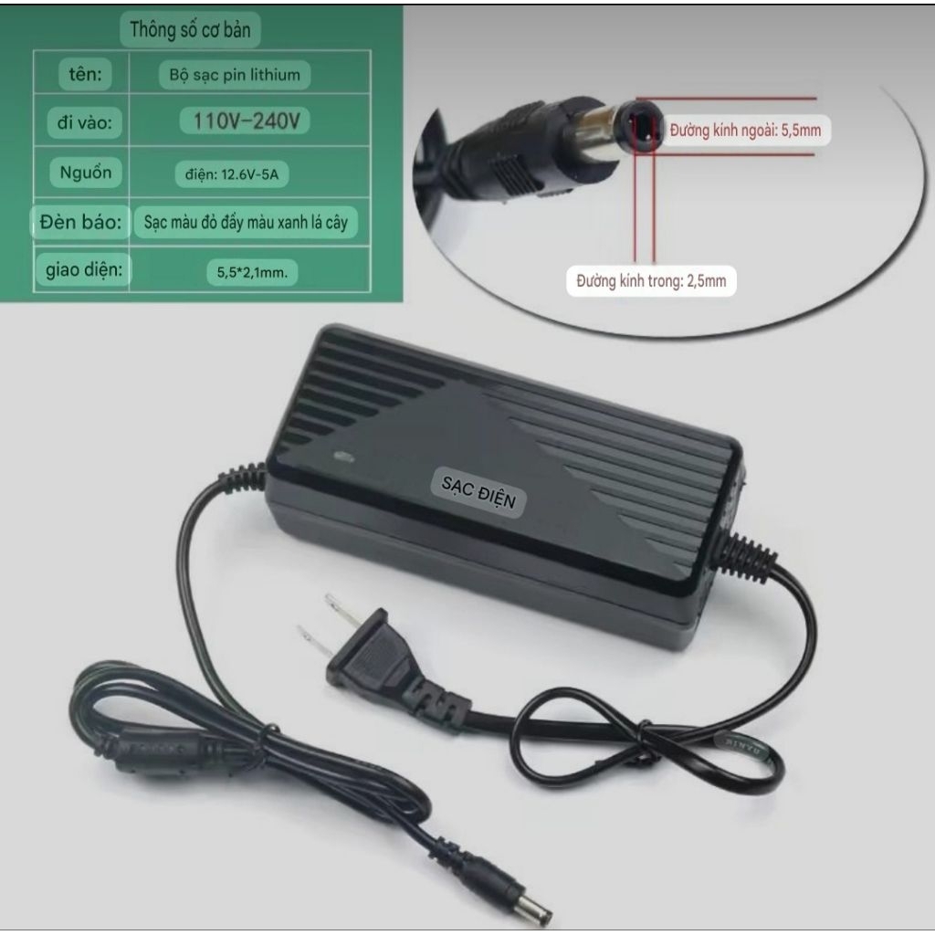 Sạc Lithium - Lion  21v-2a 12.6v-5a 48v3a 60v3a 48v5a 72v5a sạc đầy tự ngắn