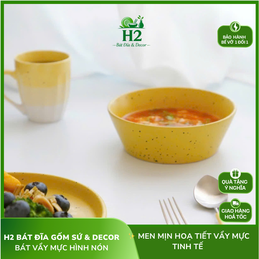 Bát gốm hoạ tiết vẩy mực phong cách retro tráng men cao cấp-H2decor