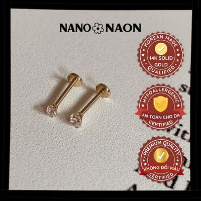 [Nano&Naon] Khuyên tai Vàng 14K Hàn Quốc flatback nụ đá - Nano&Naon