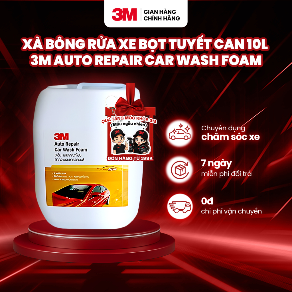 Xà bông rửa xe bọt tuyết can 10Lit  3M Auto Repair Car Wash Foam Nhập khẩu Thái Lan, Tỷ lệ pha 1:100