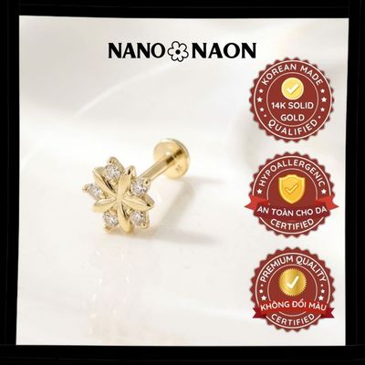 [Nano&Naon] Khuyên tai Vàng 14K flatback Hàn Quốc hoa tuyết đính kim cương nhân tạo Lab Grown Diamond - Nano&Naon
