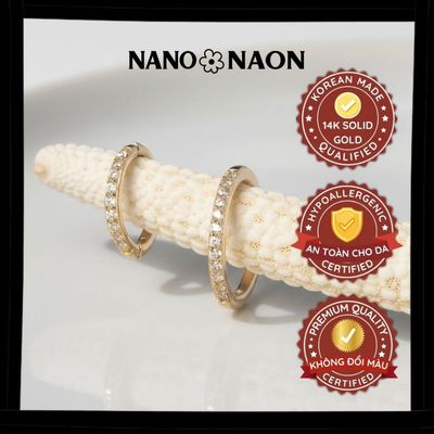 [LINK MỚI] Khuyên tai Vàng 14K Hàn Quốc tròn đính đá basic 6mm-8mm - Nano&Naon