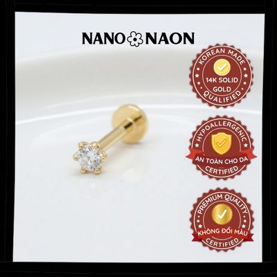 [Nano&Naon] Khuyên tai flatback Vàng 14K Hàn Quốc nụ Lab Grown Diamond 2mm - Nano&Naon