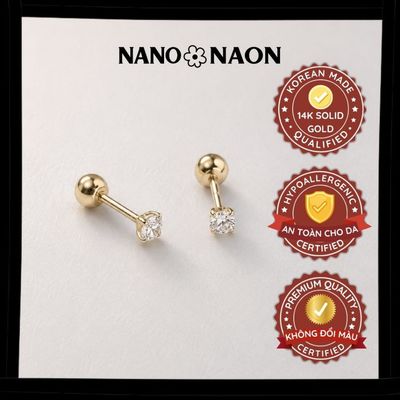 [LINK MỚI] Khuyên tai Vàng 14K Hàn Quốc nụ đá siêu bé 2mm - Nano&Naon