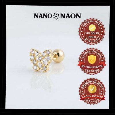 [Nano&Naon] Khuyên tai Vàng 14K Hàn Quốc bướm đính đá 1027 - Nano&Naon
