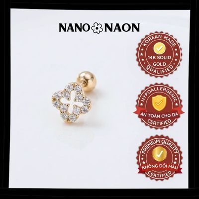 [Nano&Naon] Khuyên tai Vàng 14K Hàn Quốc cỏ 4 lá đính đá 1020 - Nano&Naon