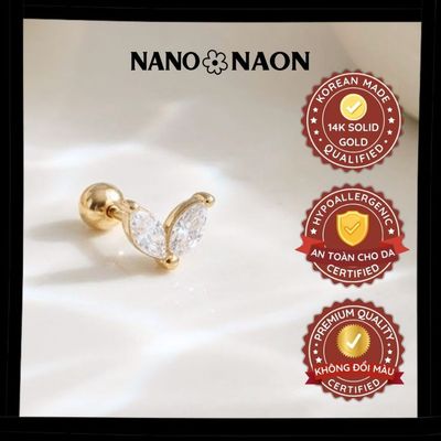 [Nano&Naon] Khuyên tai Vàng 14K Hàn Quốc cỏ 2 lá 1086 - Nano&Naon