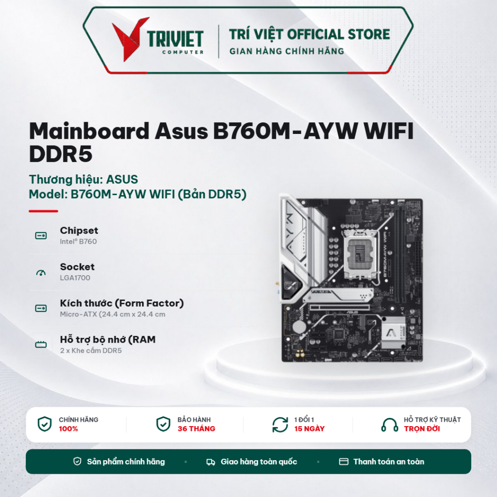 Mainboard ASUS B760M-AYW WIFI D4, D5 Socket LGA1700 DDR4 mATX WiFi - Bo Mạch Chủ