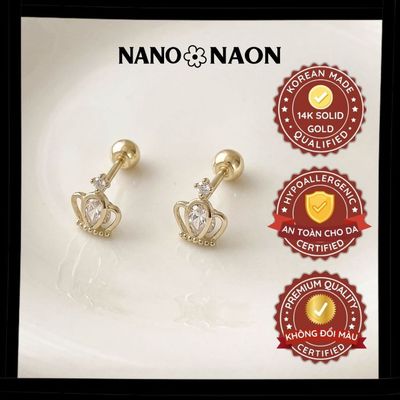 [Nano&Naon] Khuyên tai Vàng 14K Hàn Quốc Royal Crown vương miện 1116 - Nano&Naon