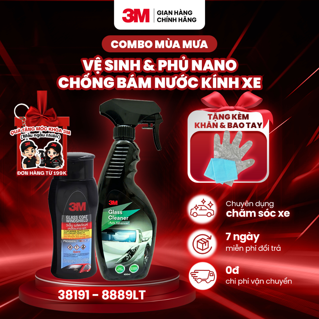 [Combo Tiết Kiệm ] Vệ Sinh Kính Xe Hơi - Phủ Nano Kính Chống Bám Nước Mưa 3M - Chính Hãng