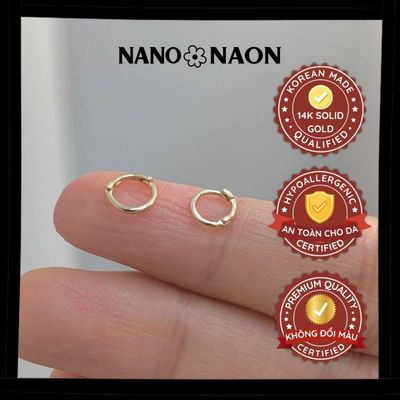 [Nano&Naon] Khuyên tai tròn Vàng 14K Hàn Quốc size nhỏ mini 4mm - 5mm - Nano&Naon