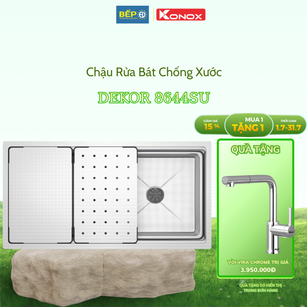 Chậu rửa bát chống xước Konox KN8644SU Dekor - Bếp EU