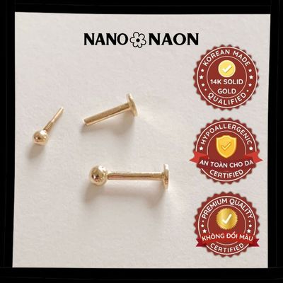 [Nano&Naon] Khuyên tai Vàng 14K Hàn Quốc flatback bi trơn - Nano&Naon