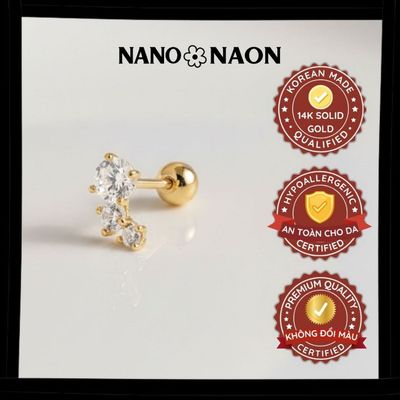 [Nano&Naon] Khuyên tai Vàng 14K Hàn Quốc 3 đá 1035 - Nano&Naon