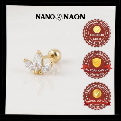 [Nano&Naon] Khuyên tai Vàng 14K Hàn Quốc cỏ 3 lá 1087 - Nano&Naon