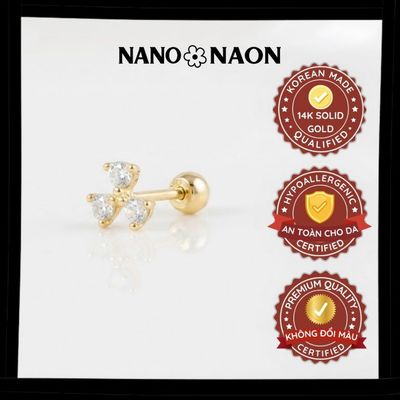 [Nano&Naon] Khuyên tai Vàng 14K Cubic Three Leaf 1085 - Nano&Naon