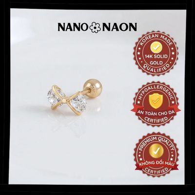 [Nano&Naon] Khuyên tai Vàng 14K Hàn Quốc Nơ đá xinh - Nano&Naon