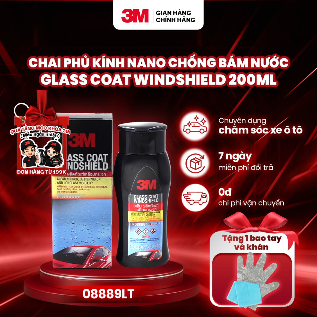 [ TOP BÁN CHẠY]  Chai phủ kính nano chống bám nước, tầm nhìn xa 3M Glass Coat Windshield 3M 08889LT 