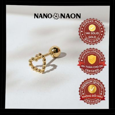 [Nano&Naon] Khuyên tai Vàng 14K Dottie Heart 1046 - Nano&Naon