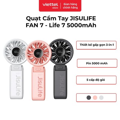 Quạt Cầm Tay Jisulife Fan 7 - Life 7 | Pin 5000mAh | 5 Tốc Độ Gió | Gập 150° | Màn Hình Led