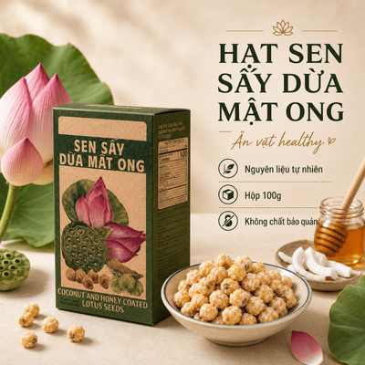 Hộp Hạt Sen Ăn Vặt Nam Xanh, Sen Sấy Dừa Mật Ong, Nguyên Liệu Tự Nhiên, Phủ Cơm Dừa, Hộp 100g