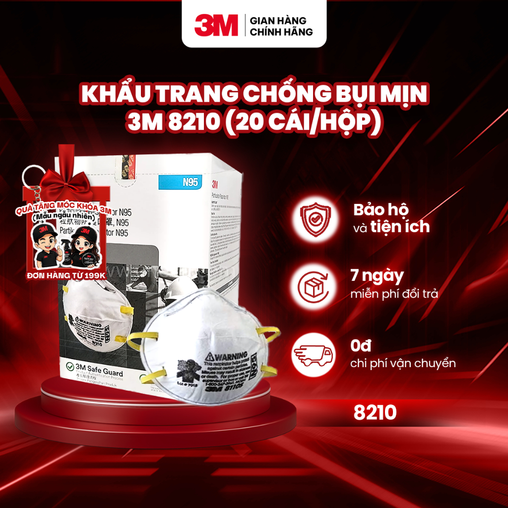 [1 hộp - 20 cái]  Khẩu Trang 3M  8210 Lọc 95% Bụi Mịn PM2.5 & Khí Thải Chuẩn N95