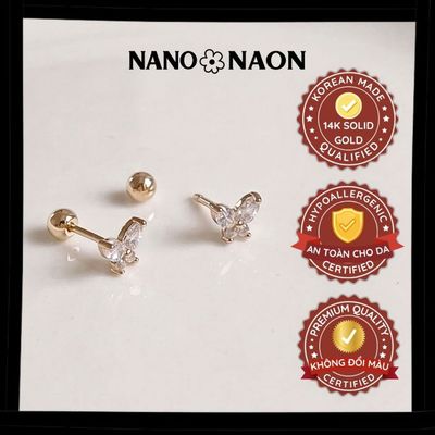 [Nano&Naon] Khuyên tai Vàng 14K Hàn Quốc Cubic Nabi - Nano&Naon