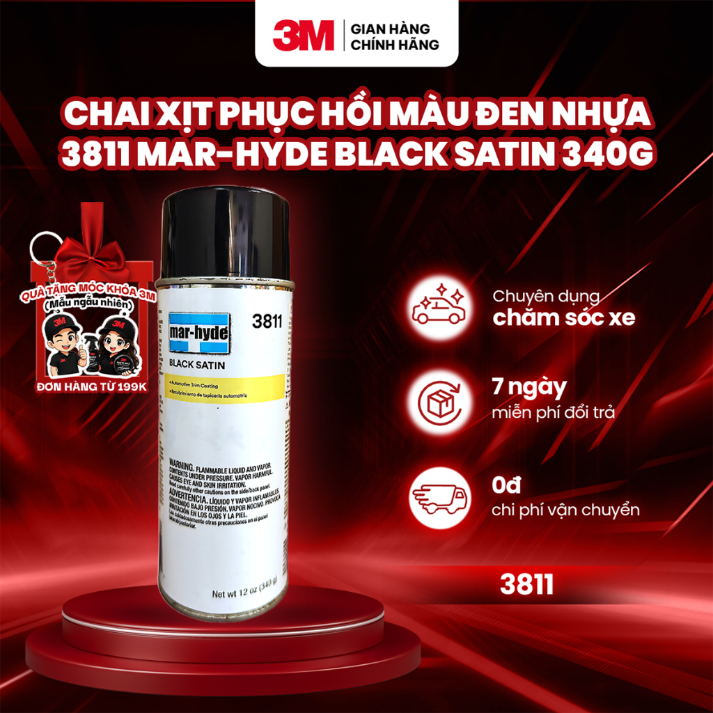 Chai Xịt Phục hồi làm mới nhựa, kim loại màu đen 3M 3811 Mar-Hyde Black Satin