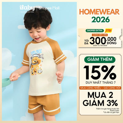 [ILABY 10-40kg] Bộ mùa hè cho bé trai, đồ bộ cộc tay mặc nhà chất liệu cotton hình gấu [3910]