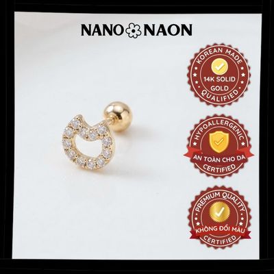 [Nano&Naon] Khuyên tai Vàng 14K Hàn Quốc mèo đính đá 1014 - Nano&Naon