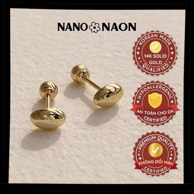 [Nano&Naon] Khuyên tai Vàng 14K Hàn Quốc hạt gạo 1134 - Nano&Naon