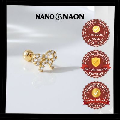 [Nano&Naon] Khuyên tai Vàng 14K Hàn Quốc nơ đính đá 1026 - Nano&Naon