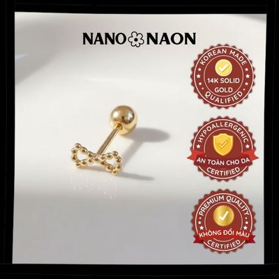 [Nano&Naon] Khuyên tai Vàng 14K Hàn Quốc nơ dot 1047- Nano&Naon