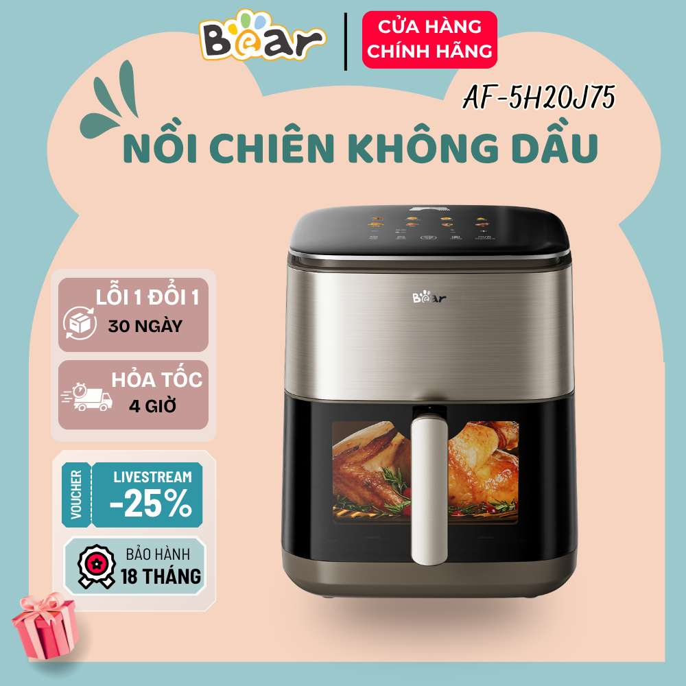 Nồi Chiên Không Dầu Bear 6L AF-5H20J75 Nồi Chiên Cỡ Lớn Công Suất 2100W Chiên Gà Nguyên Con