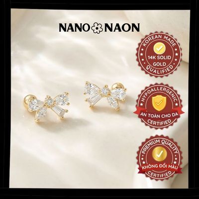 [Nano&Naon] Khuyên tai Vàng 14K Hàn Quốc nơ đính đá 1138 - Nano&Naon