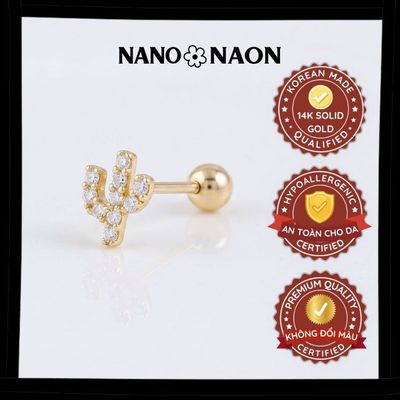 [Nano&Naon] Khuyên tai Vàng 14K Hàn Quốc Xương Rồng 1030- Nano&Naon