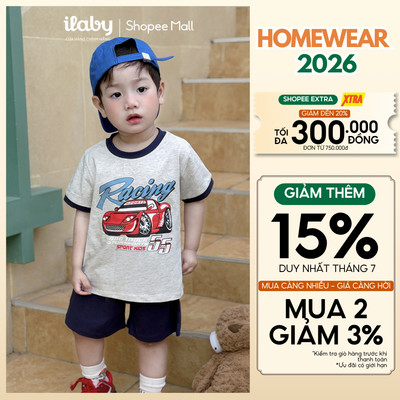 Đồ bộ bé trai ILABY set bộ cộc tay mặc nhà chất liệu cotton co giãn viền basic size 9-40kg [3908]