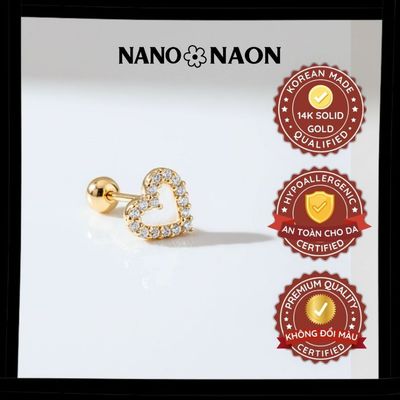 [Nano&Naon] Khuyên tai Vàng 14K Hàn Quốc tim đính đá 1060 - Nano&Naon