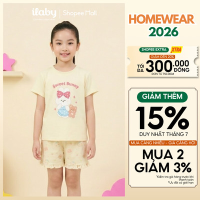 [ILABY 10-40kg] Đồ bộ mặc nhà cộc tay cho bé gái chất liệu cotton thoáng mát [4104]