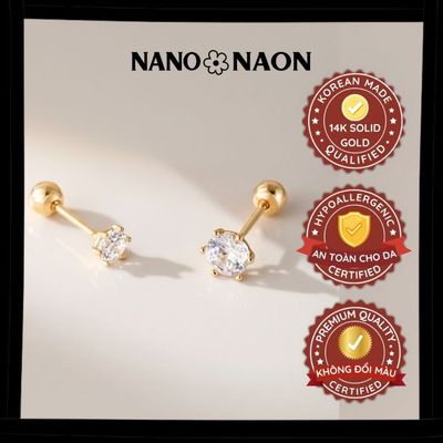 [LINK MỚI] Khuyên tai Vàng 14K Hàn Quốc 6 chấu đính đá 3mm - 4mm - Nano&Naon