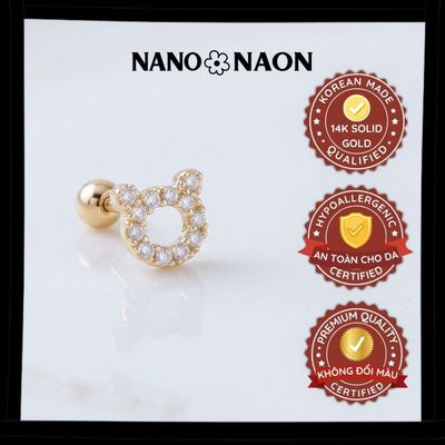 [Nano&Naon] Khuyên tai Vàng 14K Hàn Quốc gấu đính đá 1033 - Nano&Naon