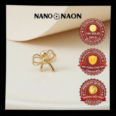 [Nano&Naon] Khuyên tai Vàng 14K Hàn Quốc nơ kép 1137- Nano&Naon