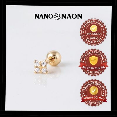 [Nano&Naon] Khuyên tai Vàng 14K Hàn Quốc vuông nhí 1040- Nano&Naon