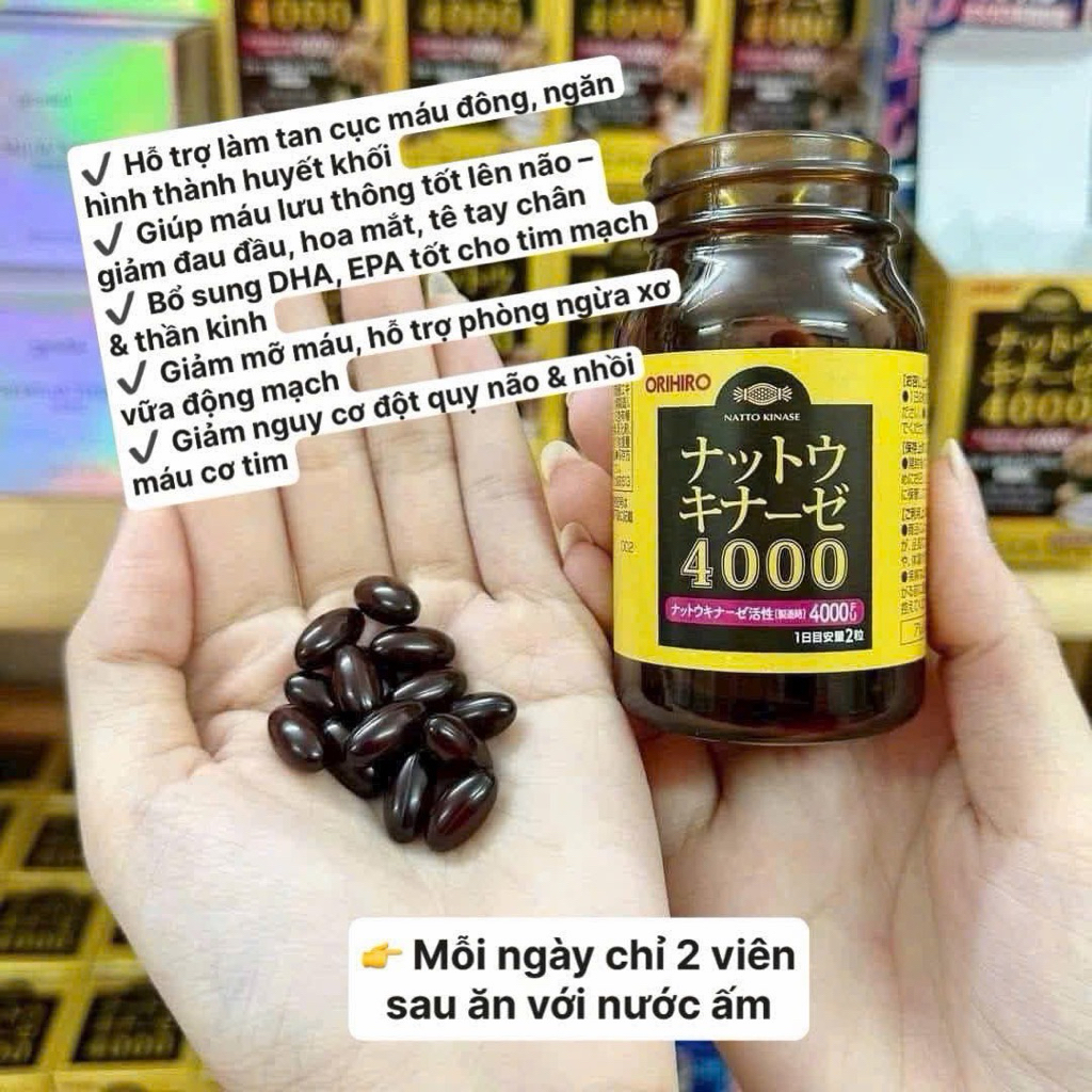 💛 VIÊN UỐNG NATTO KINASE ORIHIRO 4000FU – HỖ TRỢ TUẦN HOÀN MÁU NHẬT BẢN 🇯🇵